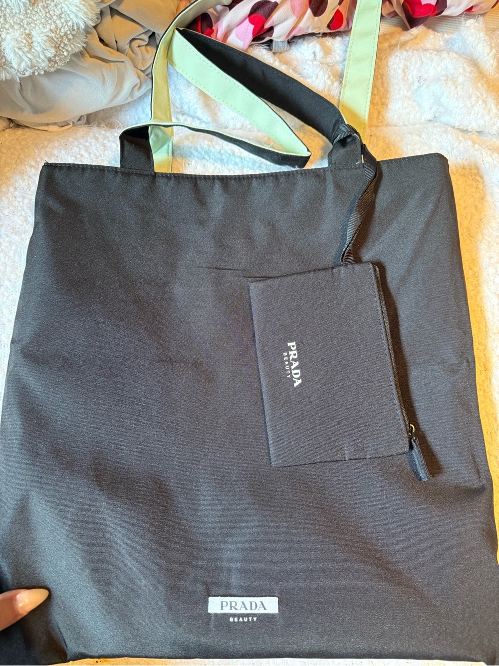 Prada Black reversible Nylon Tote Bag with Pouch